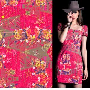 Maria Bonita Extra Sweetheart Neck Fitted Patterned Cotton Blend Mini Dress Sz 4